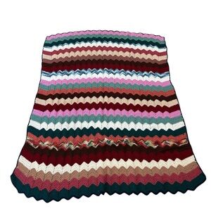 Handmade Vintage Afghan Throw Blanket Zigzag Colorful Chevron Pattern 60 X 65